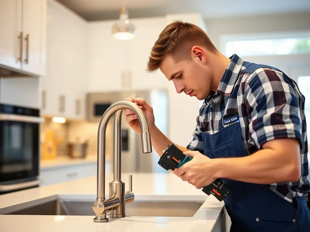 A close-up image of a plumber meticulously repairing a leaky faucet, showcasing the precision and care taken to restore proper function and prevent water wastage.